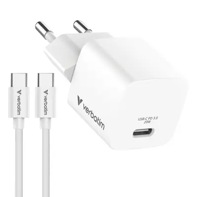 Punjač zidni Verbatim Mini GaN #32396 USB-C PD 20W, USB-C kabel 1.0m, EU, bijeli-1